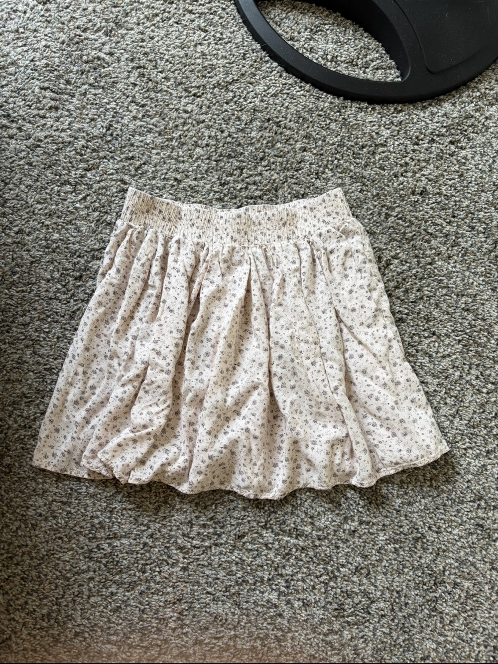 Beige Off White & Grey Floral Stretchy Skater Skirt